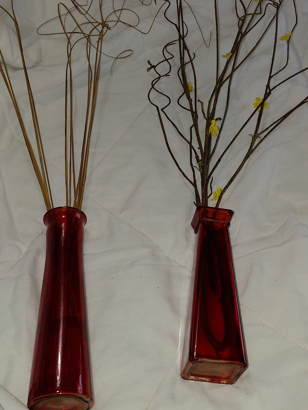 Red Glass Vase Pair - Tall Decorative Accent Vases